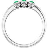 Round Emerald Three Stone Ring in Platinum