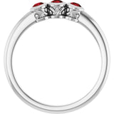 Round Mozambique Garnet Three Stone Ring in Platinum