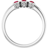 Round Ruby Three Stone Ring in Platinum