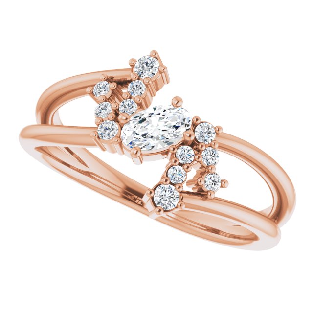 Oval White Sapphire & Diamond Accented Ring in Rose Gold