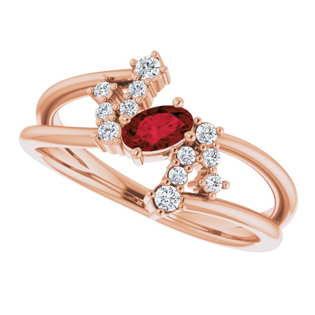 Oval Mozambique Garnet & Diamond Accented Ring in Rose Gold