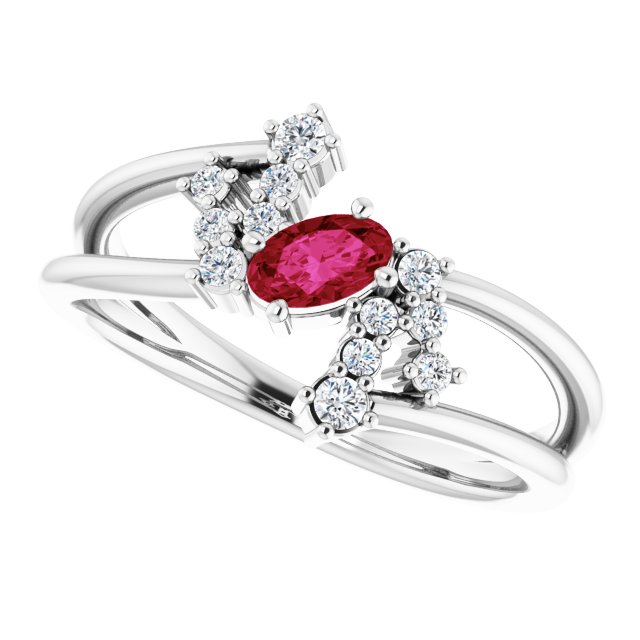 Oval Ruby Accented Ring with Diamond Accents in White Gold