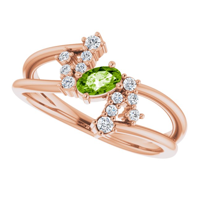 Oval Peridot Accented Ring with Diamond Accents in Rose Gold