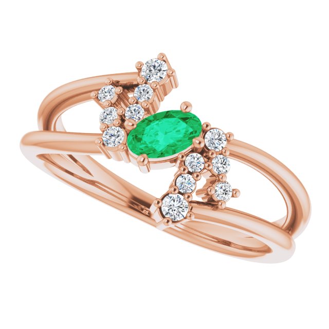 Oval Emerald Accented Ring with Diamond Accents in Rose Gold