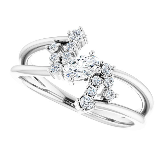 Oval White Sapphire Accented Ring with Diamond Accents in Platinum