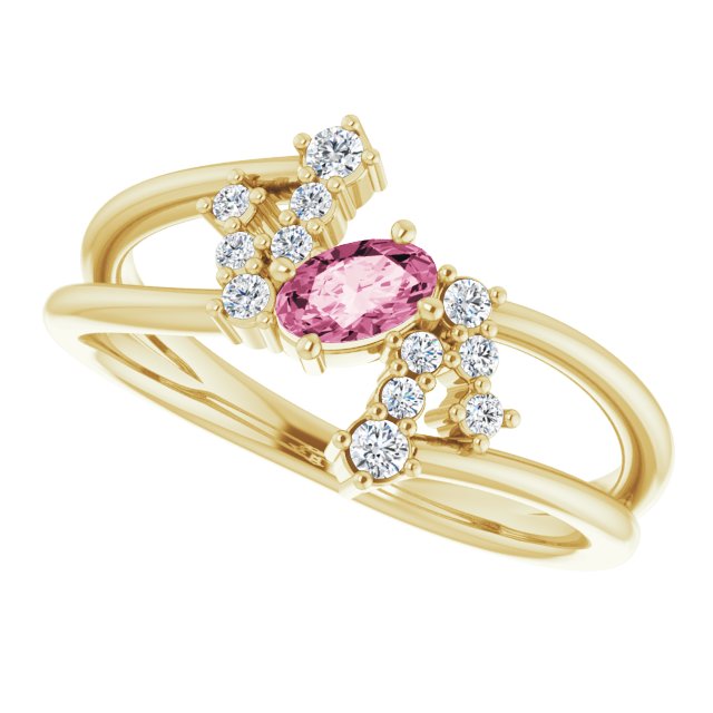 Oval Pink Tourmaline & Diamond Accented Ring in Yellow Gold