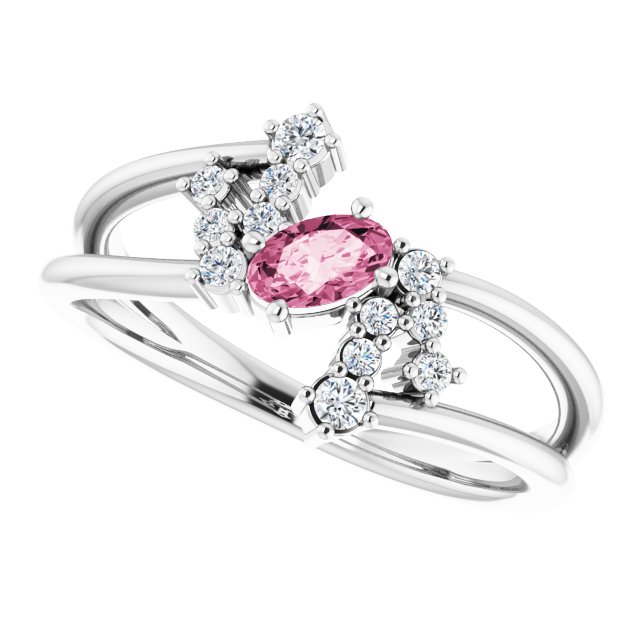 Oval Pink Tourmaline Accented Ring with Diamond Accents in Platinum