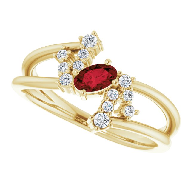 Oval Mozambique Garnet & Diamond Accented Ring in Yellow Gold