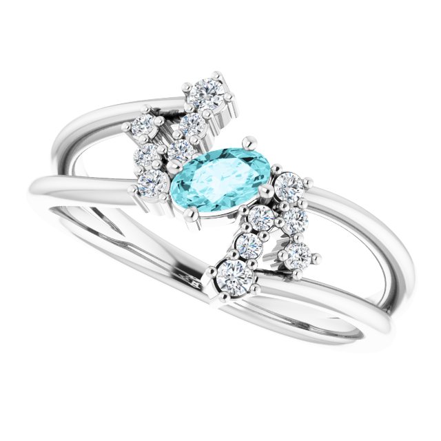 Oval Blue Zircon Accented Ring with Diamond Accents in White Gold