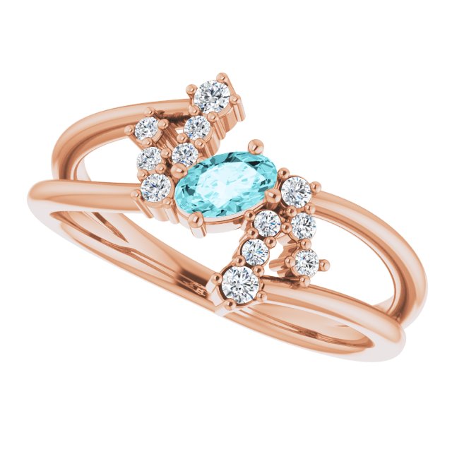 Oval Blue Zircon Accented Ring with Diamond Accents in Rose Gold