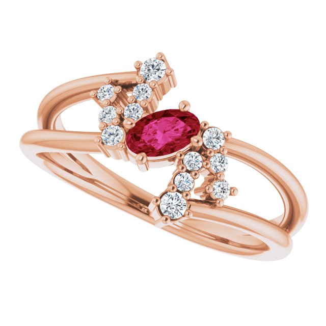 Oval Ruby Accented Ring with Diamond Accents in Rose Gold