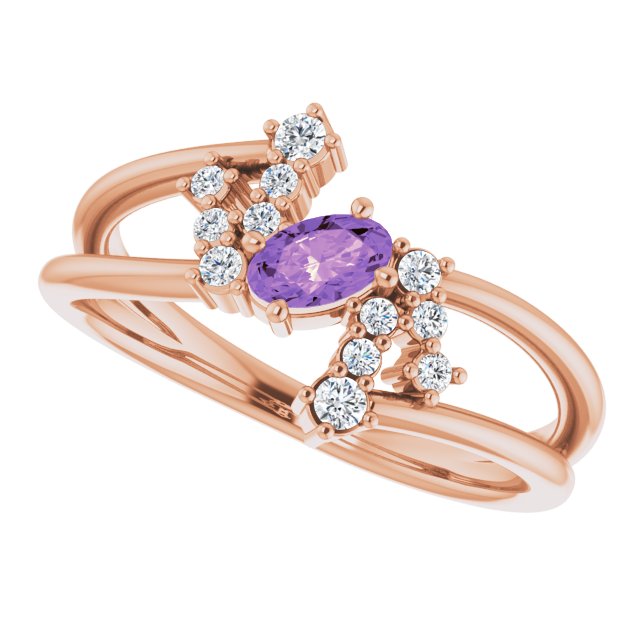 Oval Amethyst Accented Ring with Diamond Accents in Rose Gold