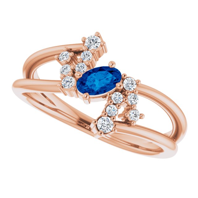 Oval Blue Sapphire Accented Ring with Diamond Accents in Rose Gold