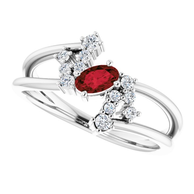 Oval Mozambique Garnet Accented Ring with Diamond Accents in Platinum