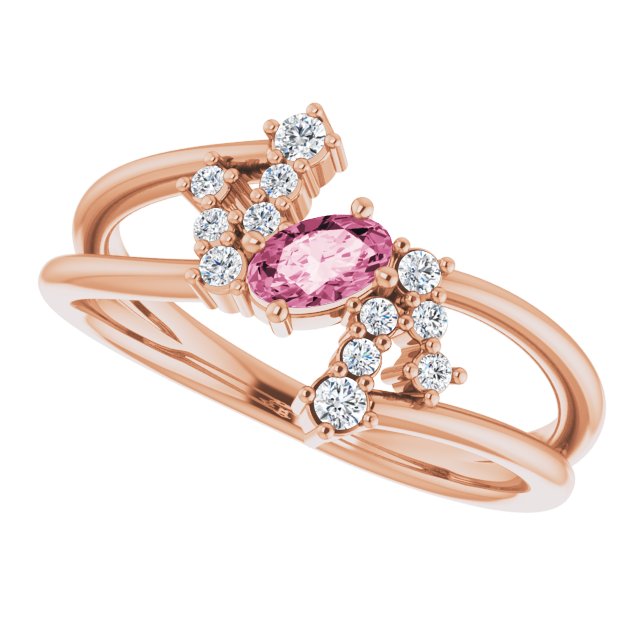 Oval Pink Tourmaline & Diamond Accented Ring in Rose Gold
