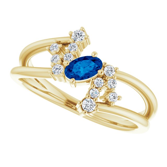 Oval Blue Sapphire & Diamond Accented Ring in Yellow Gold