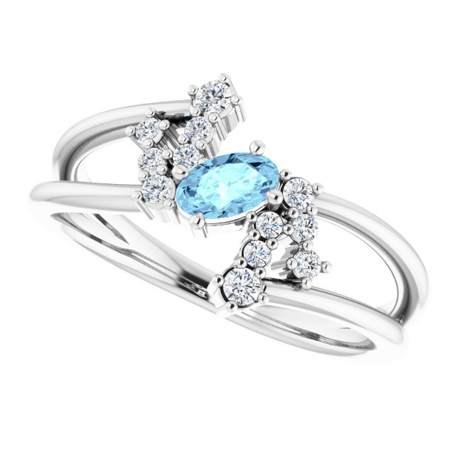 Oval Aquamarine Accented Ring with Diamond Accents in Platinum