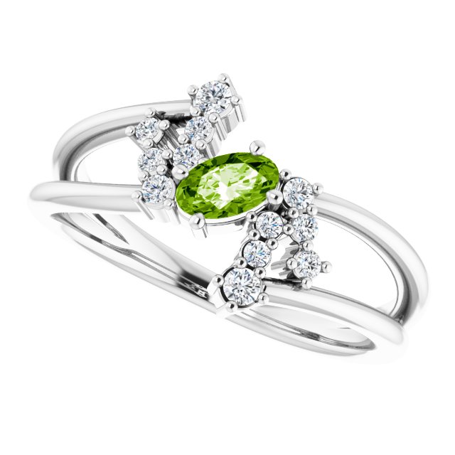 Oval Peridot Accented Ring with Diamond Accents in White Gold