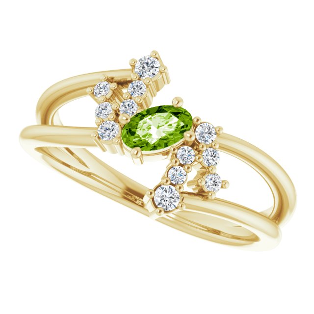 Oval Peridot Accented Ring with Diamond Accents in Yellow Gold