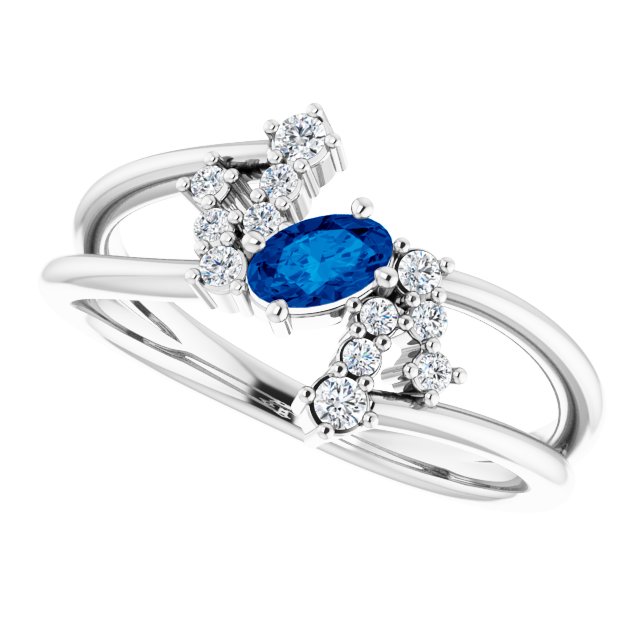 Oval Blue Sapphire & Diamond Accented Ring in White Gold