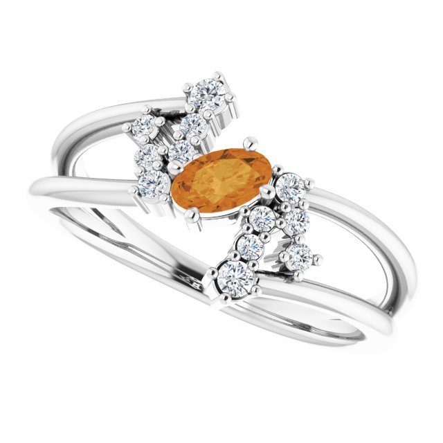 Oval Citrine Accented Ring with Diamond Accents in White Gold
