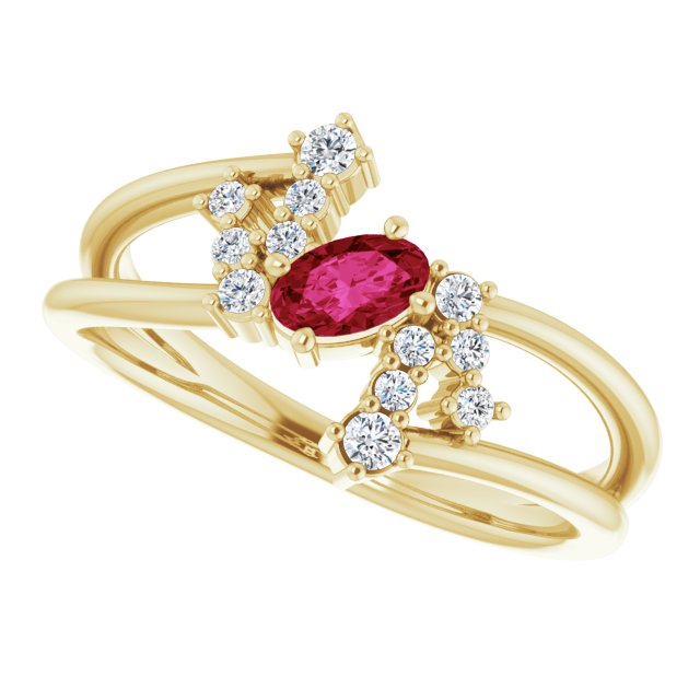 Oval Ruby Accented Ring with Diamond Accents in Yellow Gold