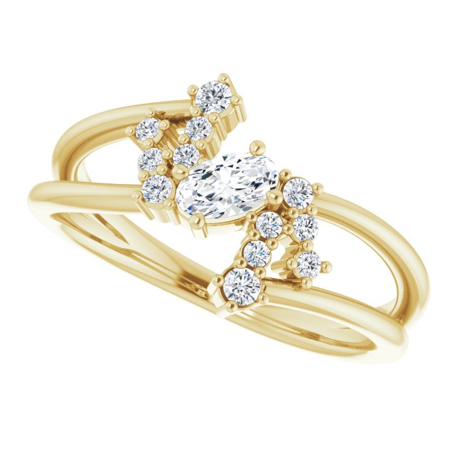 Oval White Sapphire & Diamond Accented Ring in Yellow Gold