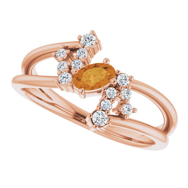 Oval Citrine Accented Ring with Diamond Accents in Rose Gold