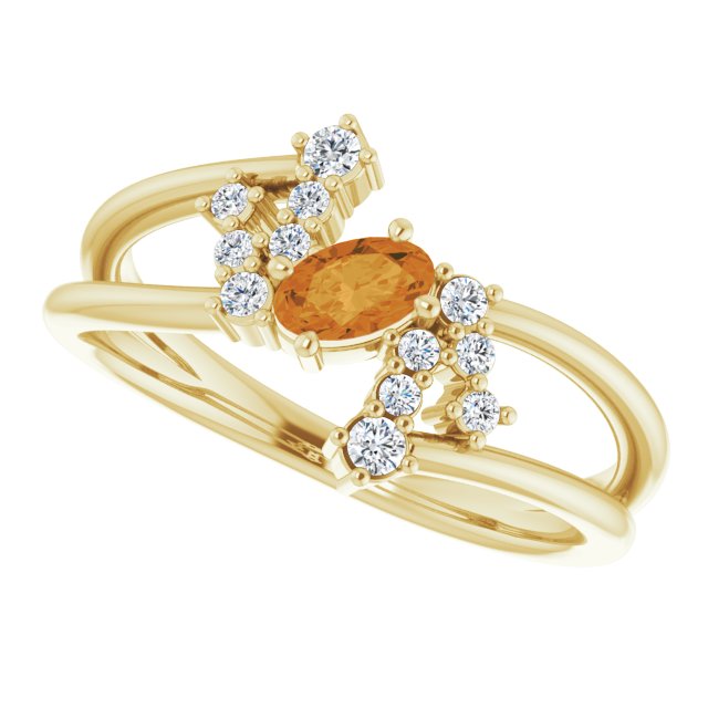 Oval Citrine Accented Ring with Diamond Accents in Yellow Gold