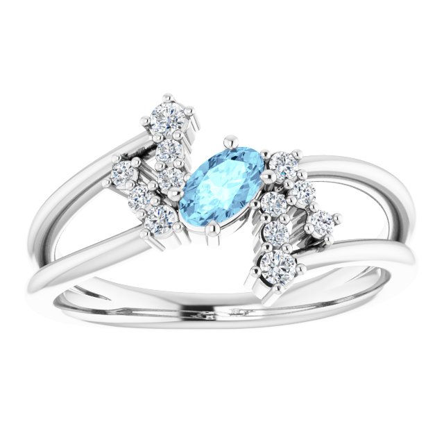 Oval Aquamarine Accented Ring with Diamond Accents in White Gold