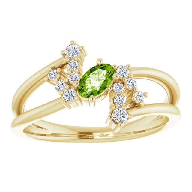 Oval Peridot Accented Ring with Diamond Accents in Yellow Gold