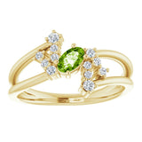 Oval Peridot Accented Ring with Diamond Accents in Yellow Gold