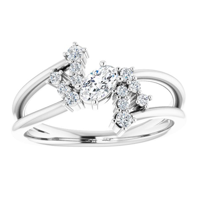 Oval White Sapphire & Diamond Accented Ring in White Gold