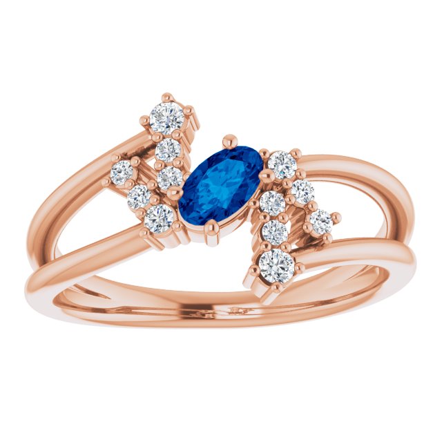 Oval Blue Sapphire Accented Ring with Diamond Accents in Rose Gold