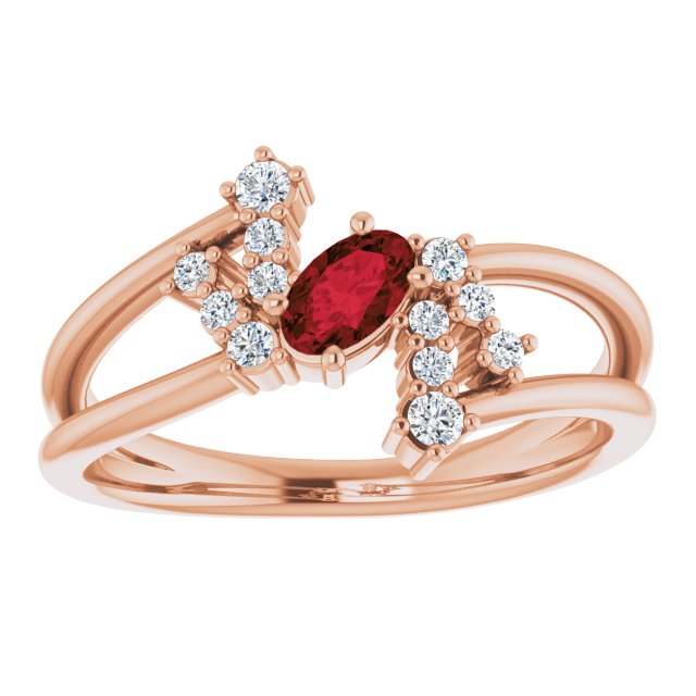 Oval Mozambique Garnet & Diamond Accented Ring in Rose Gold