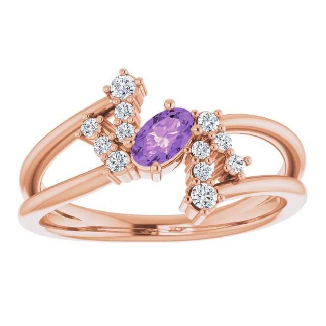Oval Amethyst Accented Ring with Diamond Accents in Rose Gold