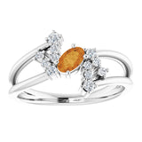 Oval Citrine Accented Ring with Diamond Accents in Platinum