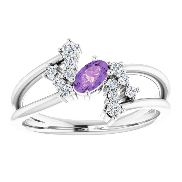 Oval Amethyst Accented Ring with Diamond Accents in Platinum