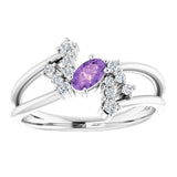 Oval Amethyst Accented Ring with Diamond Accents in Platinum