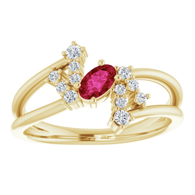 Oval Ruby Accented Ring with Diamond Accents in Yellow Gold
