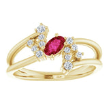 Oval Ruby Accented Ring with Diamond Accents in Yellow Gold