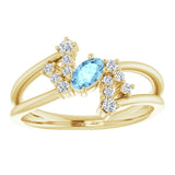 Oval Aquamarine Accented Ring with Diamond Accents in Yellow Gold