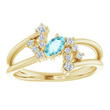 Oval Blue Zircon Accented Ring with Diamond Accents in Yellow Gold