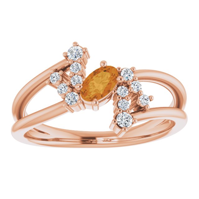 Oval Citrine Accented Ring with Diamond Accents in Rose Gold