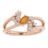 Oval Citrine Accented Ring with Diamond Accents in Rose Gold