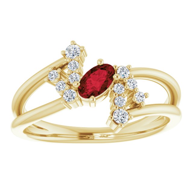 Oval Mozambique Garnet & Diamond Accented Ring in Yellow Gold