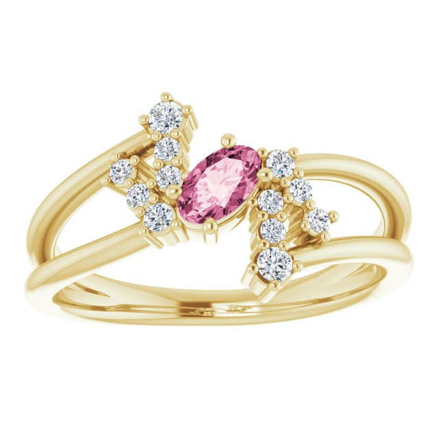 Oval Pink Tourmaline & Diamond Accented Ring in Yellow Gold