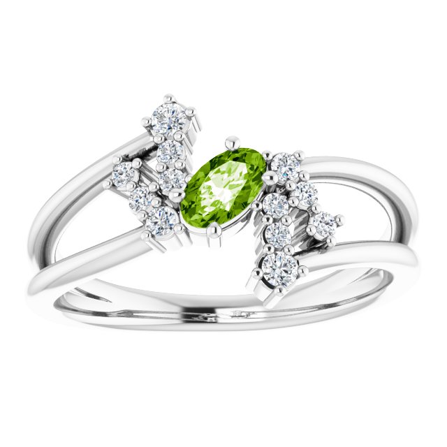 Oval Peridot Accented Ring with Diamond Accents in White Gold