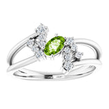 Oval Peridot Accented Ring with Diamond Accents in White Gold