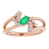 Oval Emerald Accented Ring with Diamond Accents in Rose Gold
